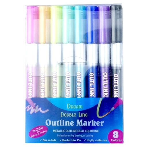 [6951992621039] Dream Double Line Outline Marker - RM1507 - 8 Colour