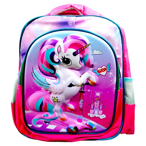 Unicorn Emboss Pre-Primary School Bag - 13 Inch - Pink - Castle