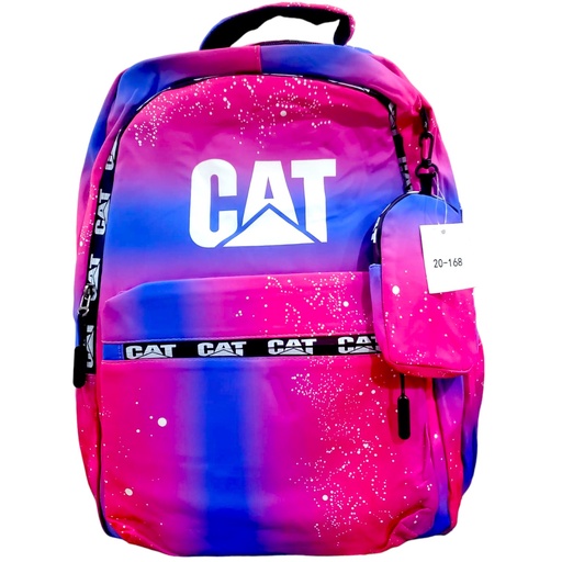 Cat School Bag With Pouch - Pink/Blue - No. 168