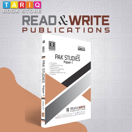 Read & Write O Level/IGCSE Pakistan Studies Paper 1 Topical Unsolved (Updates Till 2023) - By Editorial Board  - No. 417