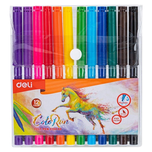 [6935205309532] Deli Washable Felt Pen 12 Colours - C100 03
