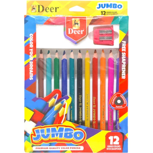 [8964000538180] Jumbo Coloured Pencil - 12 Colour - Deer