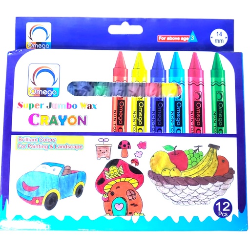 [6634227512011] Super Jumbo Wax Crayons - 12 Pcs - SJ 12 - Omega
