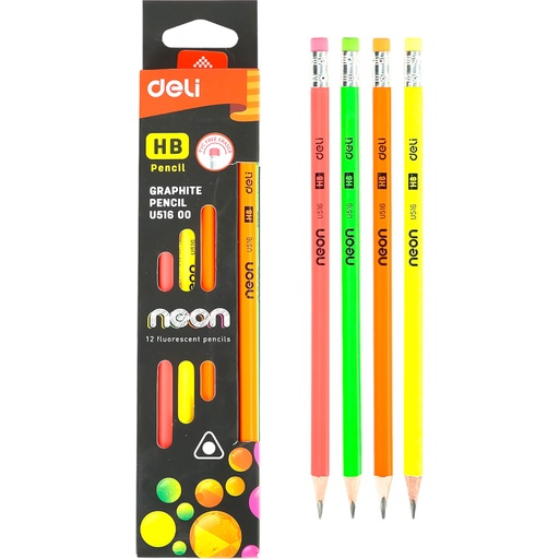 [6935205310071] Deli Graphite HB Pencil - 1Pc Neon Fluorescent Pencil - U516 00