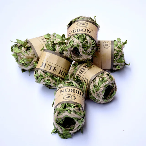Jute Ribbon With Artificial Leaves Bail - Assorted Colours